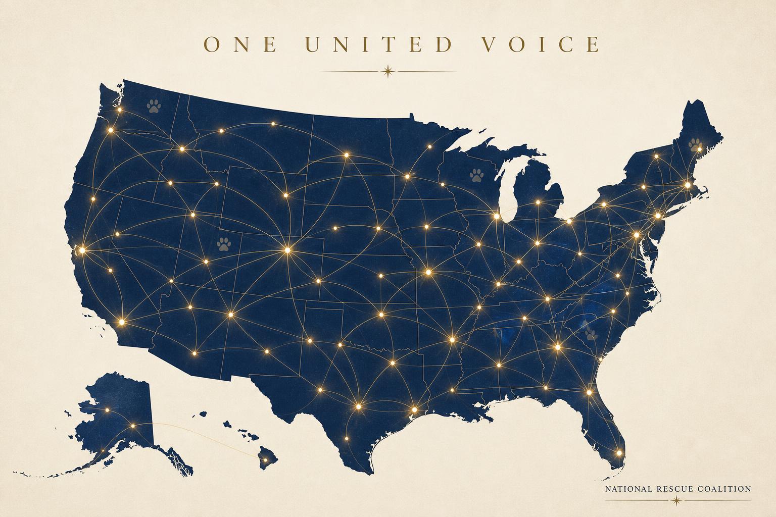National rescue coalition map showing connected rescues across the United States